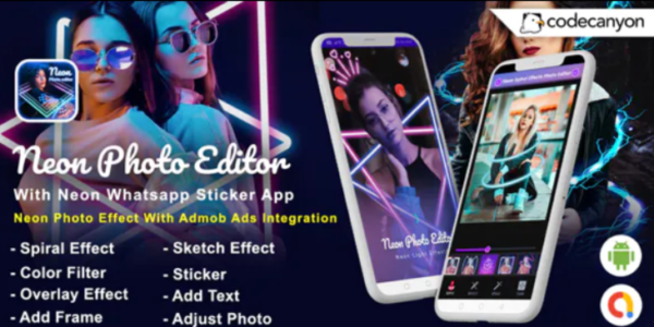 Android Neon Photo Editor with Whatsapp Sticker – Neon Spiral Light Effect (Android 10 Supported)