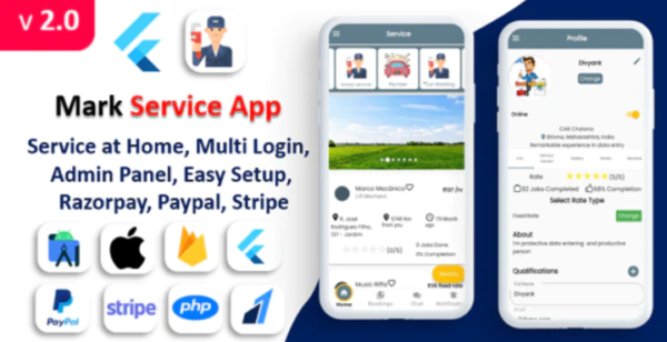 Mark Service App – Service At Home – Multi Payment Gateways Integrated – Complete Solution