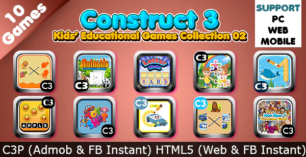 Kids Educational Games Collection 02 (Construct 3 | C3P | HTML5) 10 Games Admob and FB Instant Ready