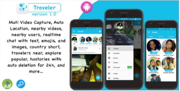 Traveler – Video sharing social network for travelers with Chat, Followers, Nearby Users and Places