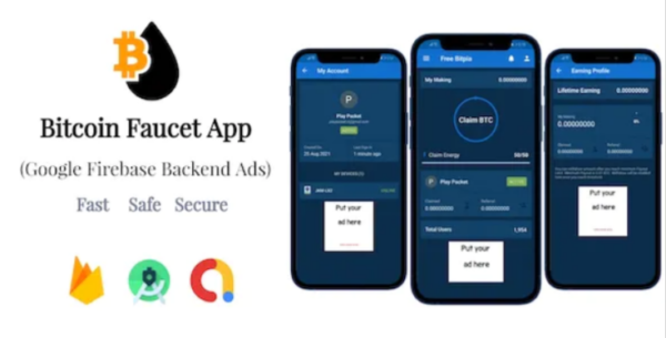 Bitcoin Faucet Full Android Application – Backend Ads – Google AdMob – Google Firebase