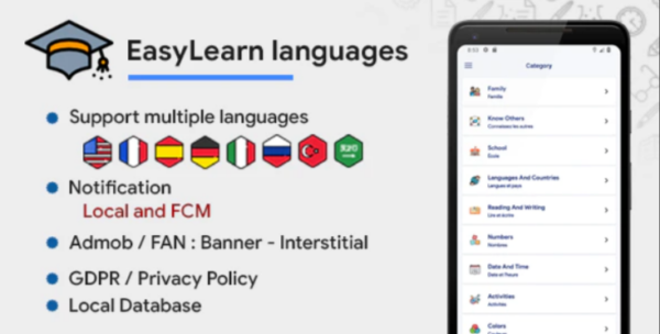 EasyLearn languages – AdMob – FAN – FCM Push Notification