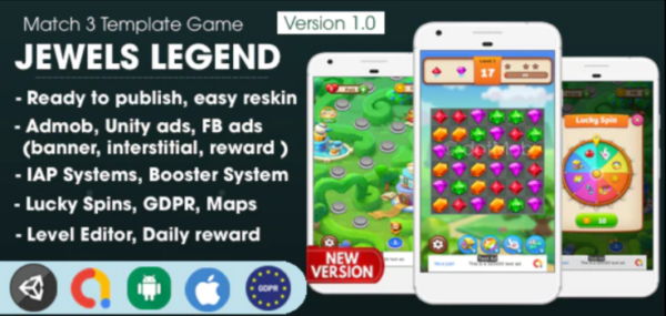 Jewels Legend – Match 3 Game Unity Template