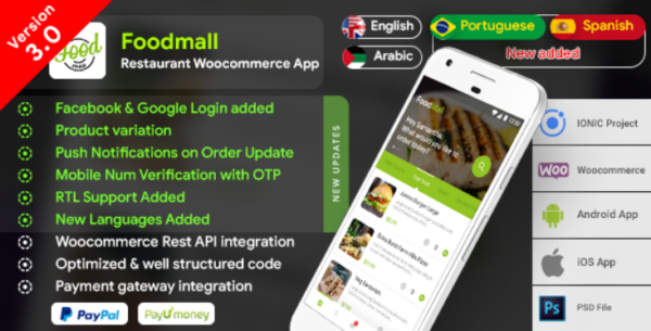 Foodmall v3.2.2 Food Ordering Android App + iOS App – Woocommerce Backend – IONIC 3