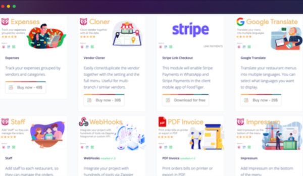9 Add-ons for FoodTiger, QR SaaS, Lion POS and WhatsApp Food [Mobidonia ]