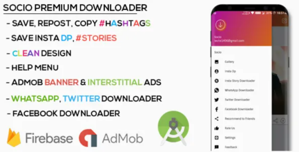 Socio – Premium Social Downloader with Admob