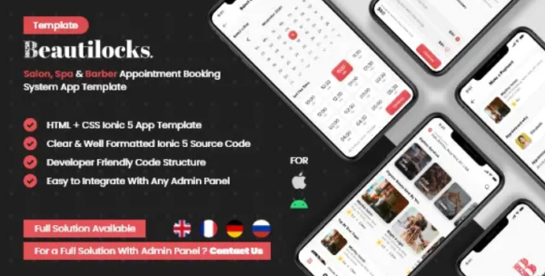 Salon, Spa Barber Appointment Booking Mobile App Template IONIC 5 – BeautyLocks