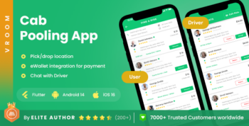 4 App Template| Carpooling App| Bike Pooling App| Ride Sharing App|Car sharing App| Vroom