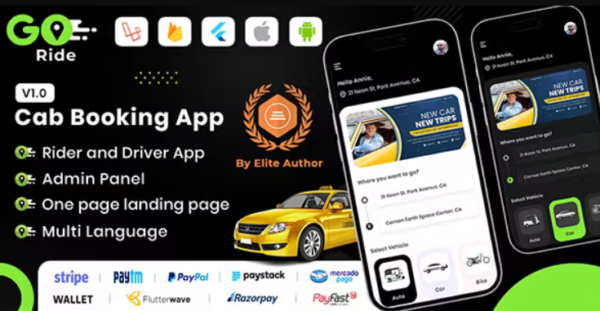 GORIDE | InDriver Clone | Flutter Complete Taxi Booking Solution with Bidding Option 4.5