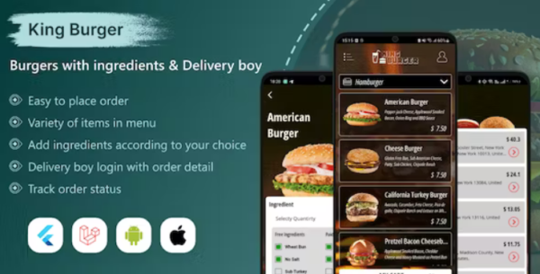 KING BURGER restaurant with Ingredients & delivery boy full flutter application 14 December 2023