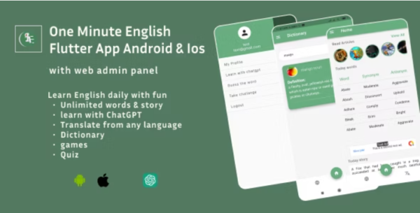 One Minute English | English Learning App with Admob and ChatGPT(Flutter App for Android & Ios)