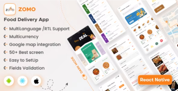 Online Organic Food Delivery & Grocery Market React Native App UI Kit - Zomo