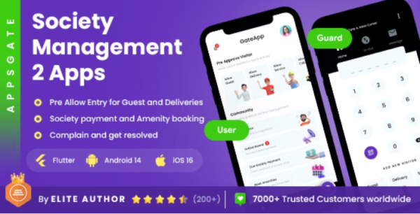 4 App Template | Society Management App + Guard App| Security App | Building Management App Appsgate