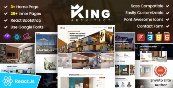 KingArchitect | Property Portfolio & Real Estate React Template - No JQuery