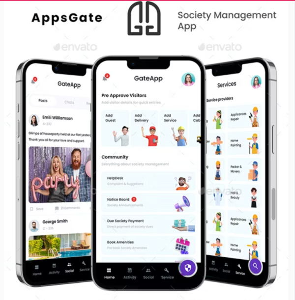 Society Management App UI Kit | Guard App UI Kit | Society Security app UI Kit | AppsGate