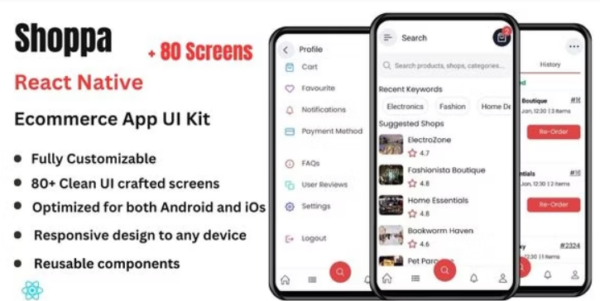 Shoppa - React Native ECommerce App Template UI Kit with Admin App and Multi Vendors Support