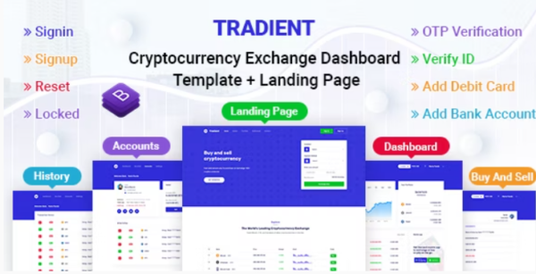 Tradient - Cryptocurrency Exchange Dashboard Template + Landing Page 2.0