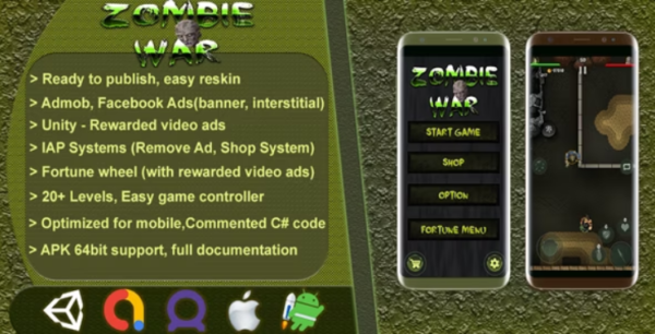 Zombie War - Battle Fight 2D - Complete Game Template / Project - Unity Game