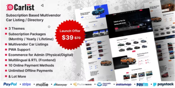 Carlist - Multivendor Car Listing / Dealer / Directory Website (Subscription Based) 2.0