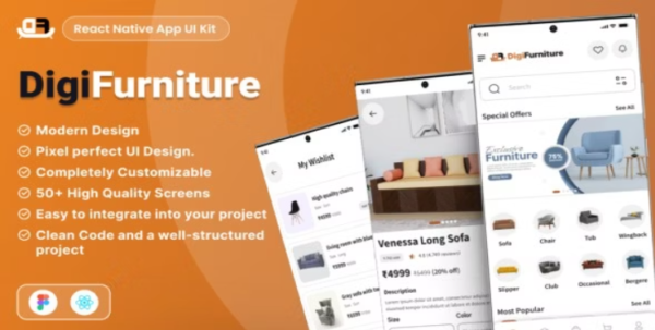 Furniture Ecommerce App UI/UX React Native Mobile Skin