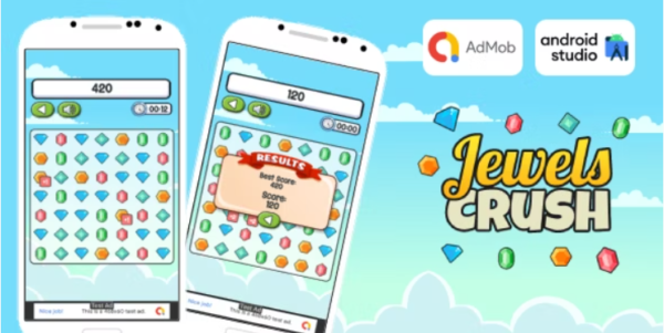 Jewels Crush - Match 3 Game Android Studio Project with AdMob Ads + Ready to Publish