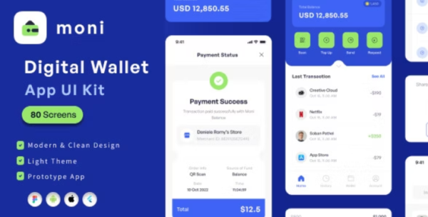 Moni - Digital Wallet Flutter App Ui Template(Figma Included) 21 February 2023