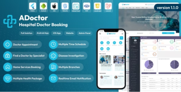 ADoctor - Hospital Doctor Booking Android and iOS App | Website | Admin Panel 1.4