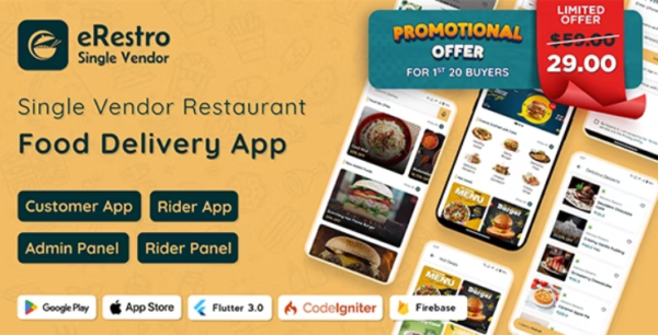 eRestro – Single Vendor Restaurant Flutter App | Food Ordering App with Admin Panel | Web Version 1.0.6